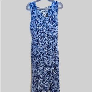 Flowing Blue Sleeveless Rippled Dress